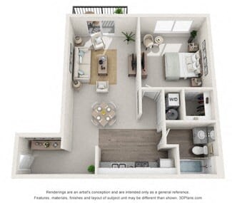 Floor plan for 1 bed, 1 bath, 720 sqft